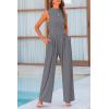 imagePRETTYGARDEN Womens Summer Jumpsuits Dressy Casual One Piece Outfits Sleeveless Mock Neck Wide Leg Pants Rompers with PocketsGrey