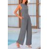imagePRETTYGARDEN Womens Summer Jumpsuits Dressy Casual One Piece Outfits Sleeveless Mock Neck Wide Leg Pants Rompers with PocketsGrey