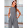 imagePRETTYGARDEN Womens Summer Jumpsuits Dressy Casual One Piece Outfits Sleeveless Mock Neck Wide Leg Pants Rompers with PocketsGrey