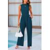 imagePRETTYGARDEN Womens Summer Jumpsuits Dressy Casual One Piece Outfits Sleeveless Mock Neck Wide Leg Pants Rompers with PocketsLake Blue