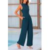 imagePRETTYGARDEN Womens Summer Jumpsuits Dressy Casual One Piece Outfits Sleeveless Mock Neck Wide Leg Pants Rompers with PocketsLake Blue