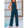 imagePRETTYGARDEN Womens Summer Jumpsuits Dressy Casual One Piece Outfits Sleeveless Mock Neck Wide Leg Pants Rompers with PocketsLake Blue