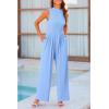 imagePRETTYGARDEN Womens Summer Jumpsuits Dressy Casual One Piece Outfits Sleeveless Mock Neck Wide Leg Pants Rompers with PocketsLight Blue