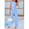 imagePRETTYGARDEN Womens Summer Jumpsuits Dressy Casual One Piece Outfits Sleeveless Mock Neck Wide Leg Pants Rompers with PocketsLight Blue