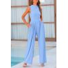 imagePRETTYGARDEN Womens Summer Jumpsuits Dressy Casual One Piece Outfits Sleeveless Mock Neck Wide Leg Pants Rompers with PocketsLight Blue