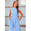 imagePRETTYGARDEN Womens Summer Jumpsuits Dressy Casual One Piece Outfits Sleeveless Mock Neck Wide Leg Pants Rompers with PocketsLight Blue