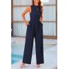 imagePRETTYGARDEN Womens Summer Jumpsuits Dressy Casual One Piece Outfits Sleeveless Mock Neck Wide Leg Pants Rompers with PocketsNavy