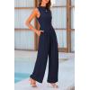 imagePRETTYGARDEN Womens Summer Jumpsuits Dressy Casual One Piece Outfits Sleeveless Mock Neck Wide Leg Pants Rompers with PocketsNavy