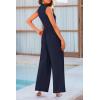 imagePRETTYGARDEN Womens Summer Jumpsuits Dressy Casual One Piece Outfits Sleeveless Mock Neck Wide Leg Pants Rompers with PocketsNavy