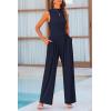 imagePRETTYGARDEN Womens Summer Jumpsuits Dressy Casual One Piece Outfits Sleeveless Mock Neck Wide Leg Pants Rompers with PocketsNavy