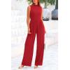 imagePRETTYGARDEN Womens Summer Jumpsuits Dressy Casual One Piece Outfits Sleeveless Mock Neck Wide Leg Pants Rompers with PocketsRed