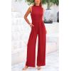 imagePRETTYGARDEN Womens Summer Jumpsuits Dressy Casual One Piece Outfits Sleeveless Mock Neck Wide Leg Pants Rompers with PocketsRed