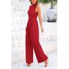 imagePRETTYGARDEN Womens Summer Jumpsuits Dressy Casual One Piece Outfits Sleeveless Mock Neck Wide Leg Pants Rompers with PocketsRed
