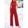 imagePRETTYGARDEN Womens Summer Jumpsuits Dressy Casual One Piece Outfits Sleeveless Mock Neck Wide Leg Pants Rompers with PocketsRed