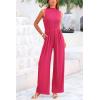 imagePRETTYGARDEN Womens Summer Jumpsuits Dressy Casual One Piece Outfits Sleeveless Mock Neck Wide Leg Pants Rompers with PocketsRose Red