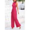 imagePRETTYGARDEN Womens Summer Jumpsuits Dressy Casual One Piece Outfits Sleeveless Mock Neck Wide Leg Pants Rompers with PocketsRose Red