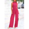 imagePRETTYGARDEN Womens Summer Jumpsuits Dressy Casual One Piece Outfits Sleeveless Mock Neck Wide Leg Pants Rompers with PocketsRose Red