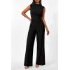 imagePRETTYGARDEN Womens Summer Jumpsuits Dressy Casual One Piece Outfits Sleeveless Mock Neck Wide Leg Pants Rompers with PocketsStyle2black