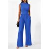 imagePRETTYGARDEN Womens Summer Jumpsuits Dressy Casual One Piece Outfits Sleeveless Mock Neck Wide Leg Pants Rompers with PocketsStyle2blue