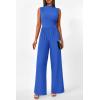 imagePRETTYGARDEN Womens Summer Jumpsuits Dressy Casual One Piece Outfits Sleeveless Mock Neck Wide Leg Pants Rompers with PocketsStyle2blue