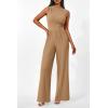 imagePRETTYGARDEN Womens Summer Jumpsuits Dressy Casual One Piece Outfits Sleeveless Mock Neck Wide Leg Pants Rompers with PocketsStyle2camel