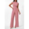 imagePRETTYGARDEN Womens Summer Jumpsuits Dressy Casual One Piece Outfits Sleeveless Mock Neck Wide Leg Pants Rompers with PocketsStyle2dusty Pink