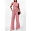imagePRETTYGARDEN Womens Summer Jumpsuits Dressy Casual One Piece Outfits Sleeveless Mock Neck Wide Leg Pants Rompers with PocketsStyle2dusty Pink