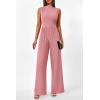 imagePRETTYGARDEN Womens Summer Jumpsuits Dressy Casual One Piece Outfits Sleeveless Mock Neck Wide Leg Pants Rompers with PocketsStyle2dusty Pink