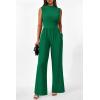 imagePRETTYGARDEN Womens Summer Jumpsuits Dressy Casual One Piece Outfits Sleeveless Mock Neck Wide Leg Pants Rompers with PocketsStyle2green