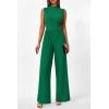 imagePRETTYGARDEN Womens Summer Jumpsuits Dressy Casual One Piece Outfits Sleeveless Mock Neck Wide Leg Pants Rompers with PocketsStyle2green