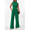 imagePRETTYGARDEN Womens Summer Jumpsuits Dressy Casual One Piece Outfits Sleeveless Mock Neck Wide Leg Pants Rompers with PocketsStyle2green