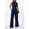 imagePRETTYGARDEN Womens Summer Jumpsuits Dressy Casual One Piece Outfits Sleeveless Mock Neck Wide Leg Pants Rompers with PocketsStyle2navy
