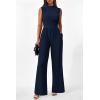 imagePRETTYGARDEN Womens Summer Jumpsuits Dressy Casual One Piece Outfits Sleeveless Mock Neck Wide Leg Pants Rompers with PocketsStyle2navy