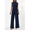 imagePRETTYGARDEN Womens Summer Jumpsuits Dressy Casual One Piece Outfits Sleeveless Mock Neck Wide Leg Pants Rompers with PocketsStyle2navy