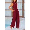 imagePRETTYGARDEN Womens Summer Jumpsuits Dressy Casual One Piece Outfits Sleeveless Mock Neck Wide Leg Pants Rompers with PocketsWine Red