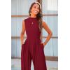 imagePRETTYGARDEN Womens Summer Jumpsuits Dressy Casual One Piece Outfits Sleeveless Mock Neck Wide Leg Pants Rompers with PocketsWine Red