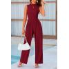 imagePRETTYGARDEN Womens Summer Jumpsuits Dressy Casual One Piece Outfits Sleeveless Mock Neck Wide Leg Pants Rompers with PocketsWine Red