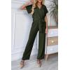 imagePRETTYGARDEN Womens Summer One Piece Jumpsuits Belted Short Sleeve Wrap V Neck Fashion Dressy Casual Wide Leg Pants RomperArmy Green