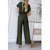 imagePRETTYGARDEN Womens Summer One Piece Jumpsuits Belted Short Sleeve Wrap V Neck Fashion Dressy Casual Wide Leg Pants RomperArmy Green