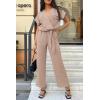 imagePRETTYGARDEN Womens Summer One Piece Jumpsuits Belted Short Sleeve Wrap V Neck Fashion Dressy Casual Wide Leg Pants RomperBeige