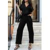 imagePRETTYGARDEN Womens Summer One Piece Jumpsuits Belted Short Sleeve Wrap V Neck Fashion Dressy Casual Wide Leg Pants RomperBlack