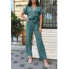 imagePRETTYGARDEN Womens Summer One Piece Jumpsuits Belted Short Sleeve Wrap V Neck Fashion Dressy Casual Wide Leg Pants RomperBlue Green