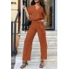 imagePRETTYGARDEN Womens Summer One Piece Jumpsuits Belted Short Sleeve Wrap V Neck Fashion Dressy Casual Wide Leg Pants RomperCaramel