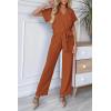 imagePRETTYGARDEN Womens Summer One Piece Jumpsuits Belted Short Sleeve Wrap V Neck Fashion Dressy Casual Wide Leg Pants RomperCaramel