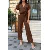 imagePRETTYGARDEN Womens Summer One Piece Jumpsuits Belted Short Sleeve Wrap V Neck Fashion Dressy Casual Wide Leg Pants RomperDark Brown