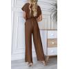 imagePRETTYGARDEN Womens Summer One Piece Jumpsuits Belted Short Sleeve Wrap V Neck Fashion Dressy Casual Wide Leg Pants RomperDark Brown