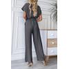 imagePRETTYGARDEN Womens Summer One Piece Jumpsuits Belted Short Sleeve Wrap V Neck Fashion Dressy Casual Wide Leg Pants RomperDark Grey