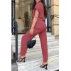 imagePRETTYGARDEN Womens Summer One Piece Jumpsuits Belted Short Sleeve Wrap V Neck Fashion Dressy Casual Wide Leg Pants RomperDark Pink