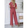 imagePRETTYGARDEN Womens Summer One Piece Jumpsuits Belted Short Sleeve Wrap V Neck Fashion Dressy Casual Wide Leg Pants RomperDark Pink