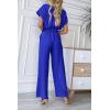 imagePRETTYGARDEN Womens Summer One Piece Jumpsuits Belted Short Sleeve Wrap V Neck Fashion Dressy Casual Wide Leg Pants RomperDark Royal Blue